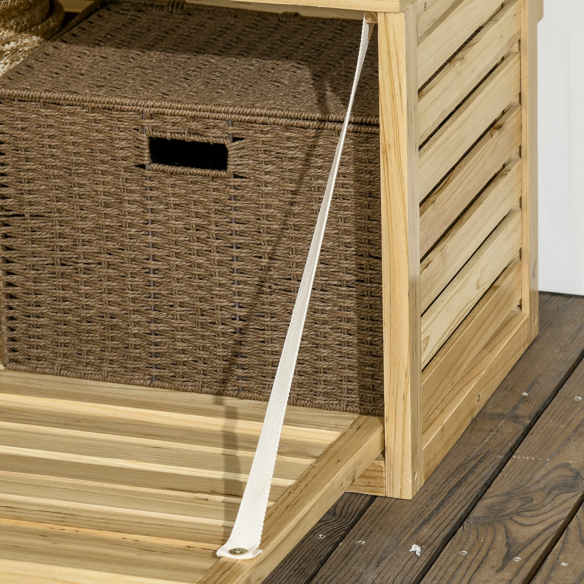 Caja De Almacenaje Outsunny Con Soporte Para Trepar Y Estantes, Caja De Jardín, Caja Para Cojines, Madera Maciza Natural, 80 X 45 X 160 Cm