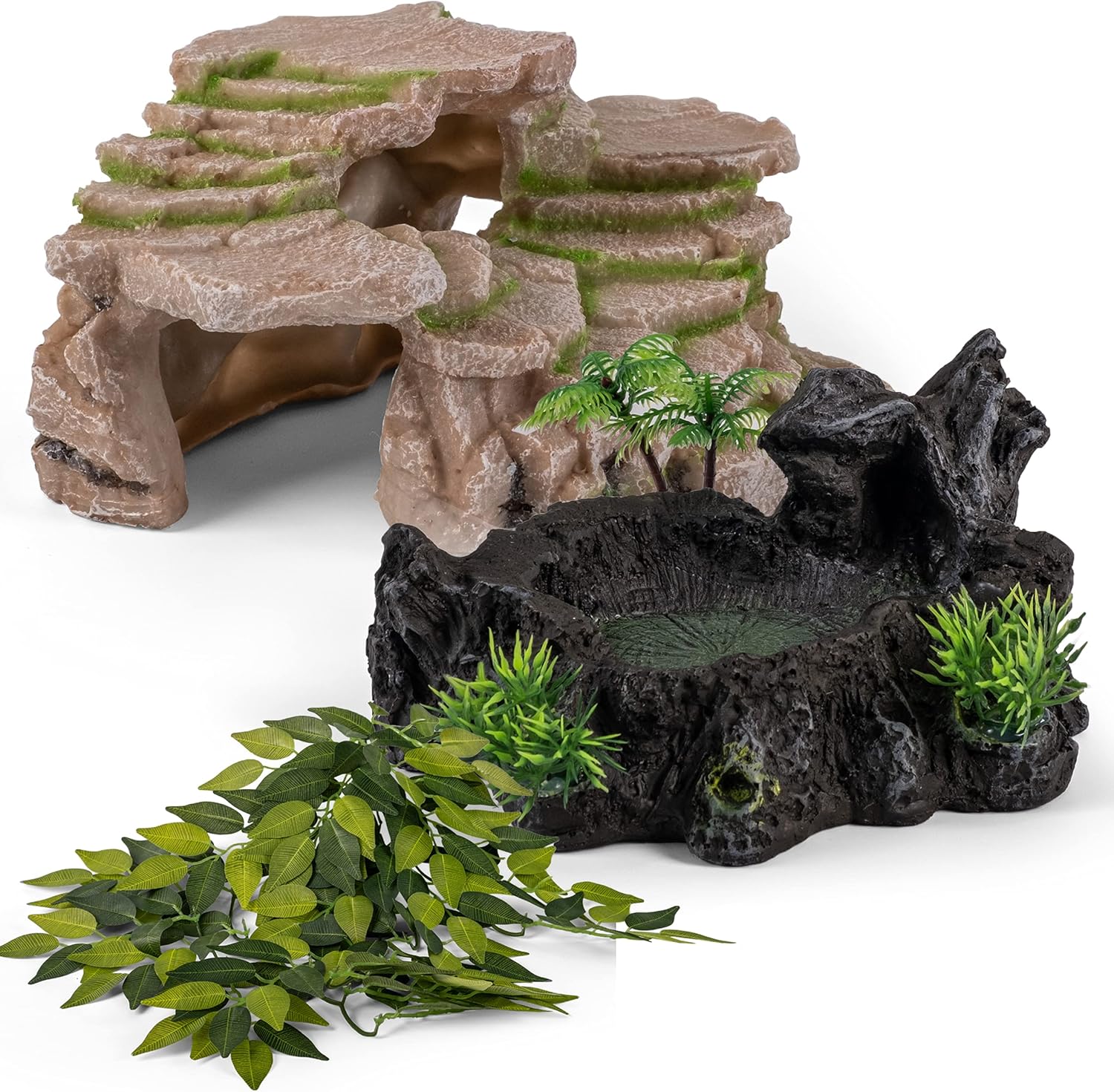 BioTerium Reptile Tank Decorations 3 in 1 Bundle Reptile Hides and