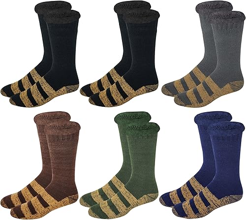 Different Touch Paquete de 6 pares de calcetines térmicos para hombres y mujeres calcetines antideslizantes de invierno con calefacción aislados