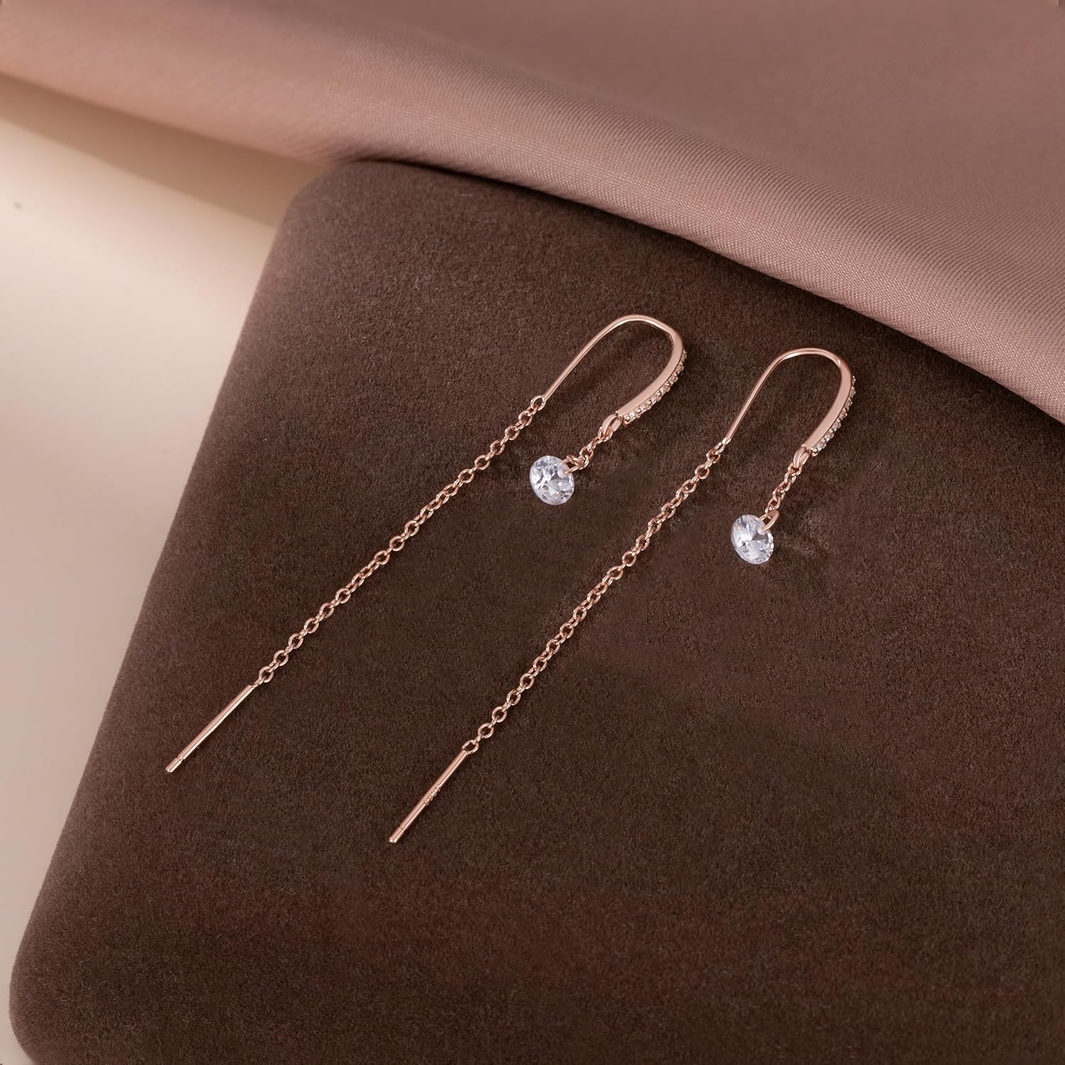 SLUYNZ 925 Sterling Silver CZ Chain Dangle Earrings for Women Teens Threader Drop Earrings Long - Image 4