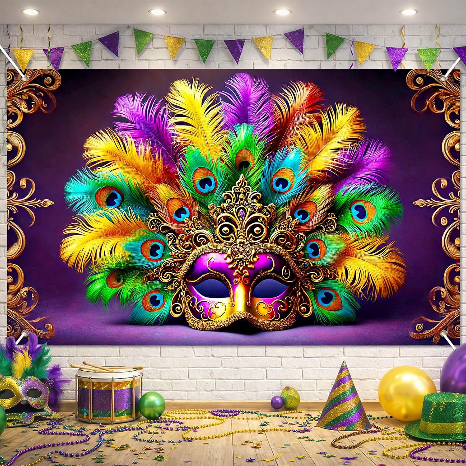BlissYard Purple Mardi Gras Backdrop Masquerade Party Decorations Banner Mardigras Carnival Celebration Party Photo Booth Photography Background New Orleans Masquerade Party Supplies 71 x 43 inch