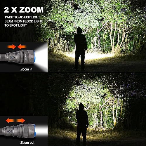Miniatura 6 de HAUTMEC Linternas recargables de 12000 lúmenes altos, 5 modos de luz, linterna brillante, zoom 2X, impermeable IP67 y resistente a los impactos, y