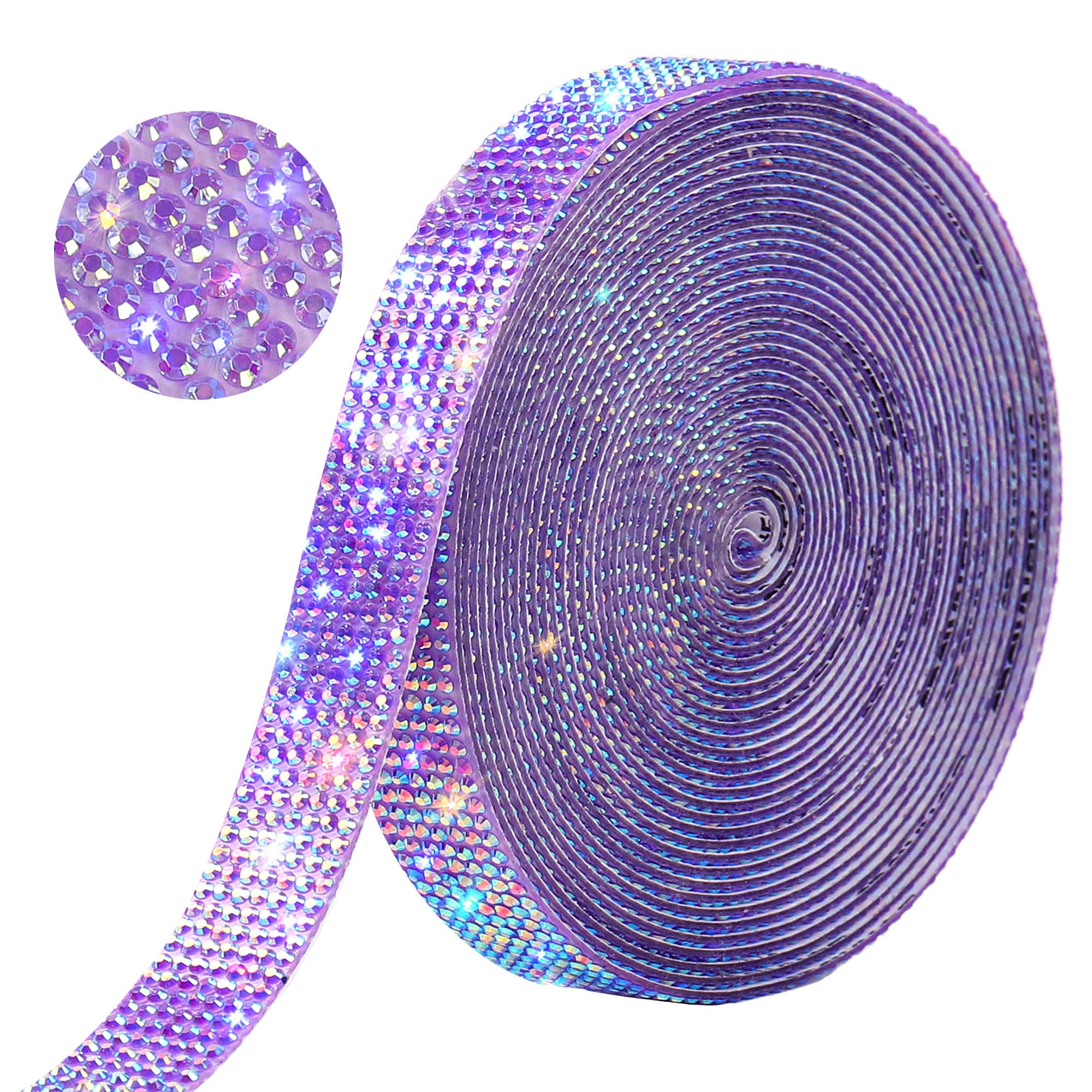 GUGANEL Self Adhesive Purple AB Rhinestone Ribbon Crystal Strips, 6 Yards Bling Christmas Resin Rhinestone Diamond Sticker for DIY Crafts,Wedding,