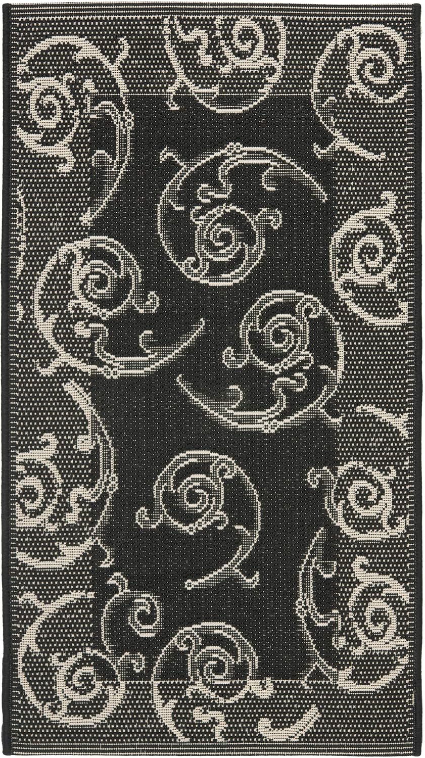 SAFAVIEH Courtyard Collection 8' x 11' Black / Sand CY2665 Scroll Indoor/ Outdoor Waterproof Easy-Cleaning Patio Backyard Mudroom Area-Rug