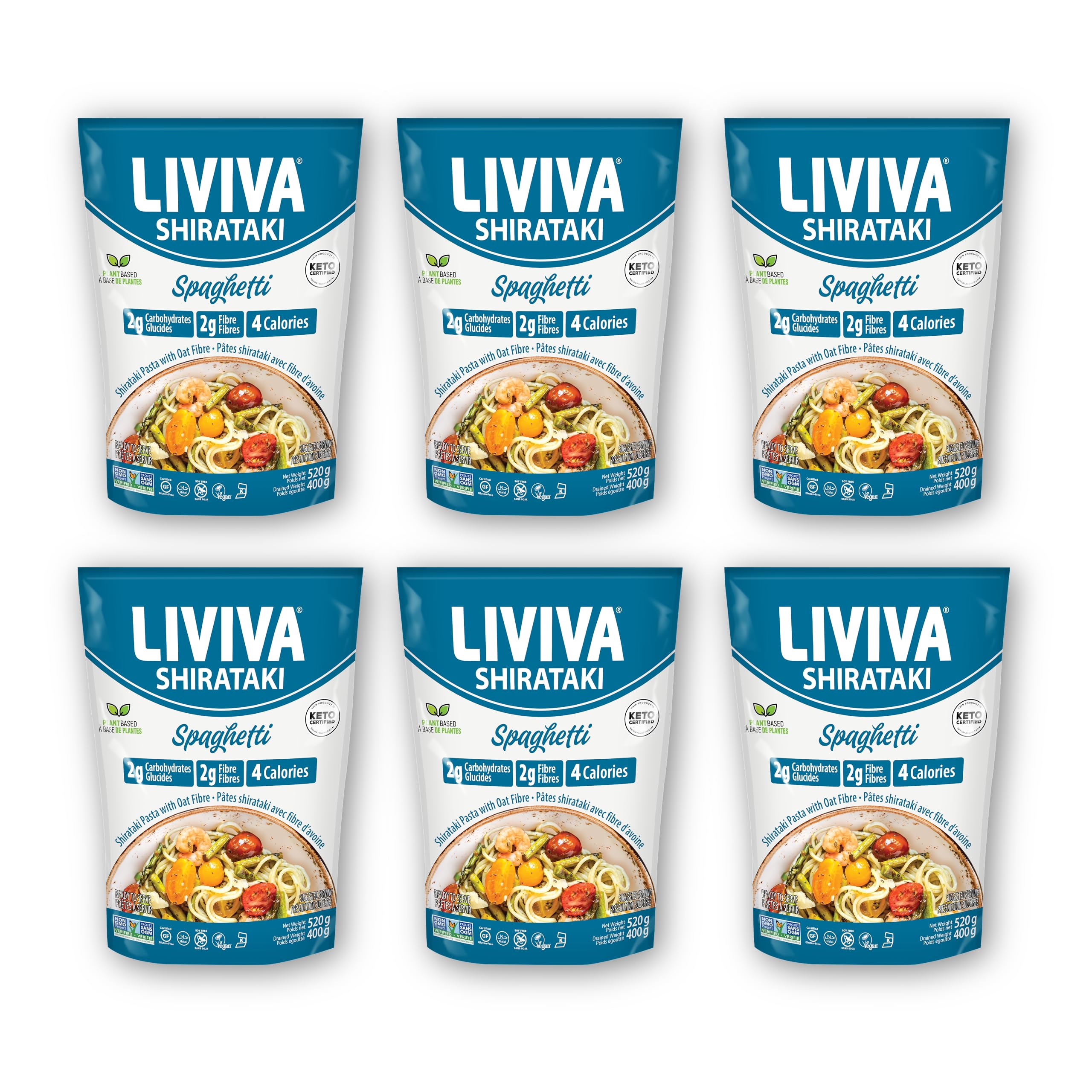 LIVIVA Organic Shirataki Konjac Spaghetti (6 Pk) – Diabetic-Friendly Low Carb, Low Calorie Pasta Noodles Ready to Serve – No Odor, Certified Non-GMO, Gluten Free, Vegan, Plant-Based, Keto, Kosher, Halal