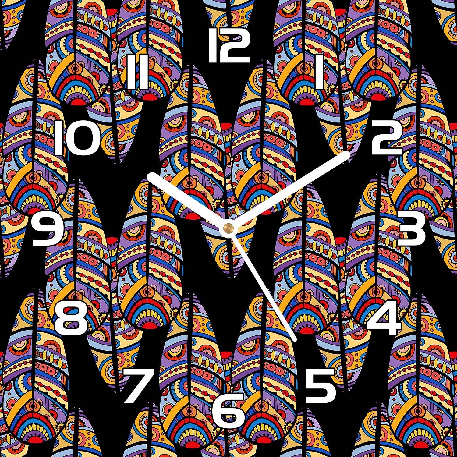 Horloge murale 30x30 cm motif tribal pour salon contemporain