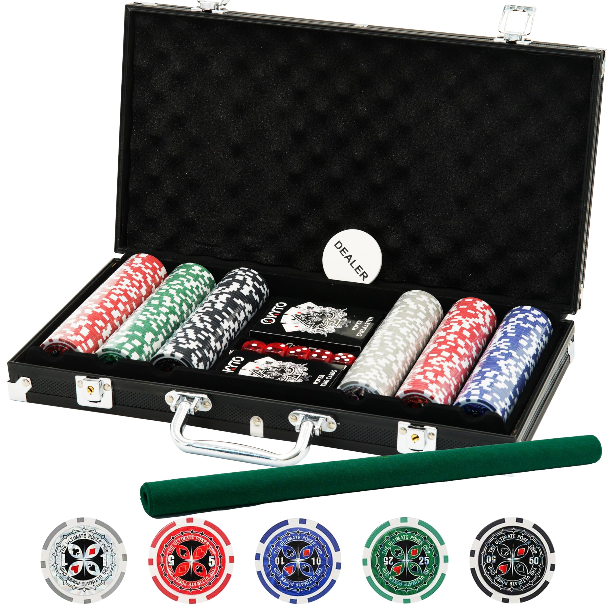 Kyto Poker Set 300 Pieces, Ideal Texas Hold Em Set, With Case, Poker Chips and Poker Game Cards - Image 2