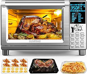 Nuwave Bravo Air Fryer Toaster Smart Oven, 12-in-1 Countertop Convection, 30-QT XL Capacity, 50°-500°F Temperature Controls, Top and Bottom Heater Adjustments 0%-100%, Brushed Stainless Steel Look