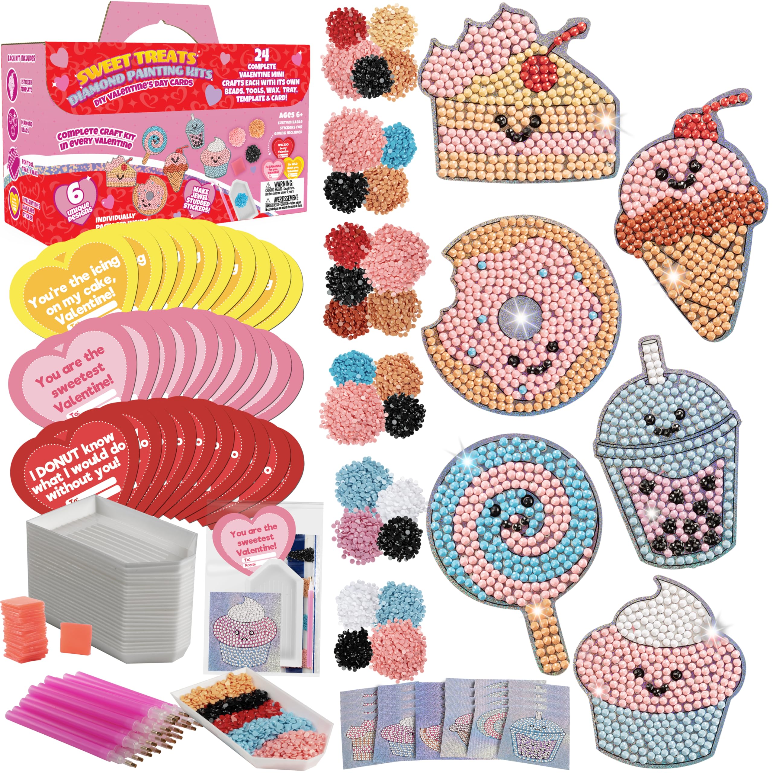 Sweet Treats Diamond Painting Kits (24ct) - Perfect Goodie Bag Party Favors for Kids Birthday Party - Each Includes Candy Gem Craft Activity & Sticker for Boys & Girls - Multi-Item Party Favor Packs