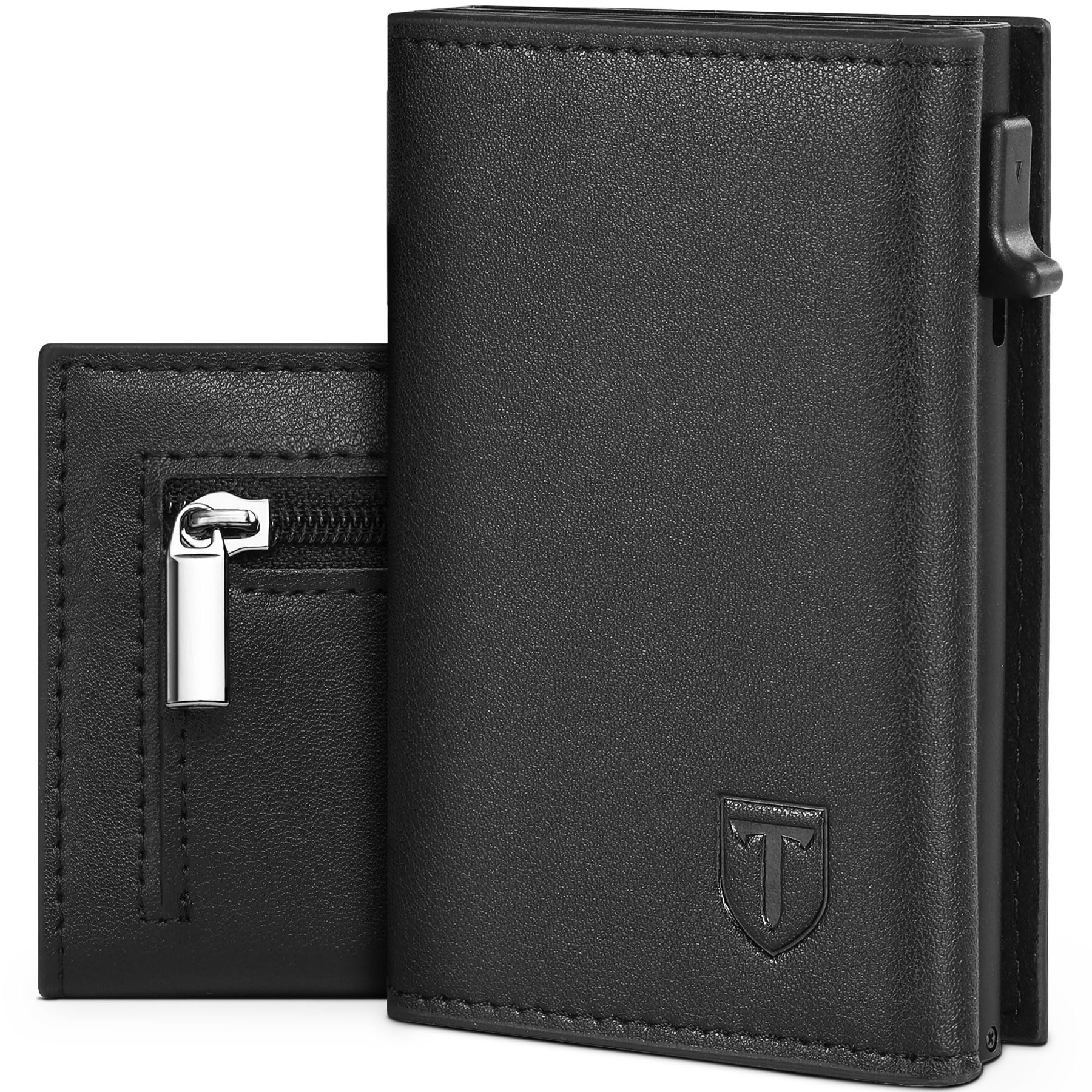 TEEHON Portafoglio Uomo Slim, Portacarte in Pelle con Protezione RFID, Porta Carte di Credito Uomo Piccolo, Porta Tessere con Portamonete e Scomparti Banconote - Confezione Regalo - NERO
