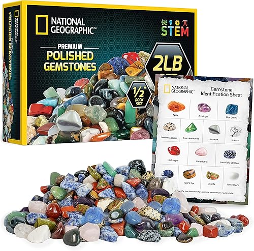 NATIONAL GEOGRAPHIC - Piedras preciosas pulidas de calidad, piedras y cristales de 0.25 y 0.75 a granel, uso para grava de acuario, roca de río,