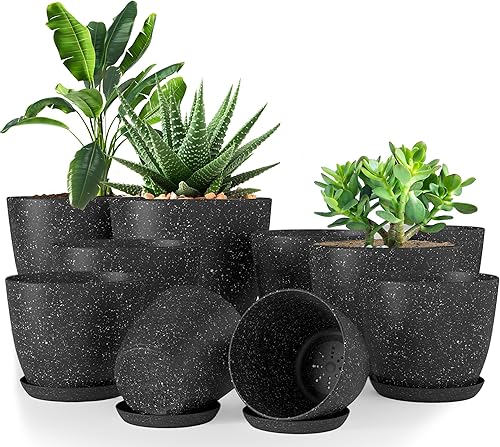 Vista 22 de Utopia Home Macetas con drenaje de 7, 6.6, 6, 5.3 y 4.8 pulgadas, de plástico, para decoración del hogar, cactus y suculentas, paquete de 10, rosado