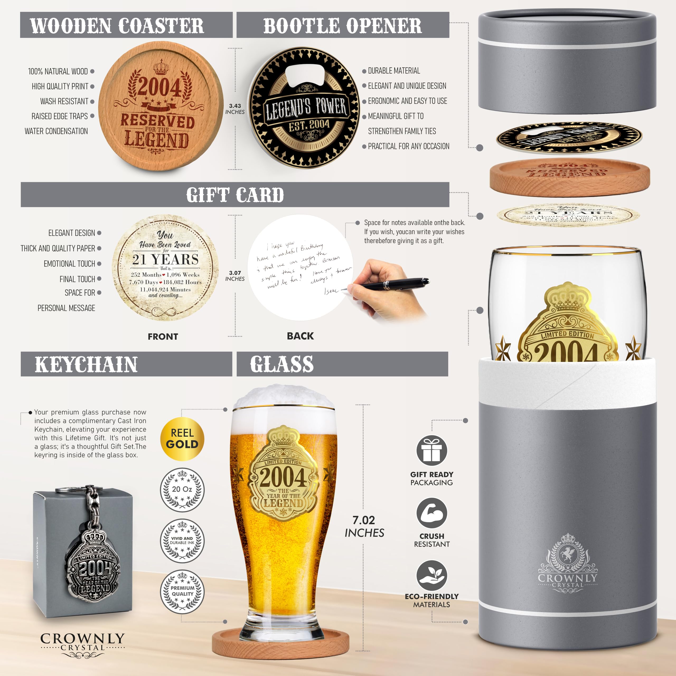 Bierglas 473 Ml Im Vintage-Stil „2004“ – Geätztes Geburtstagsgeschenk Zum 21., Spülmaschinenfest