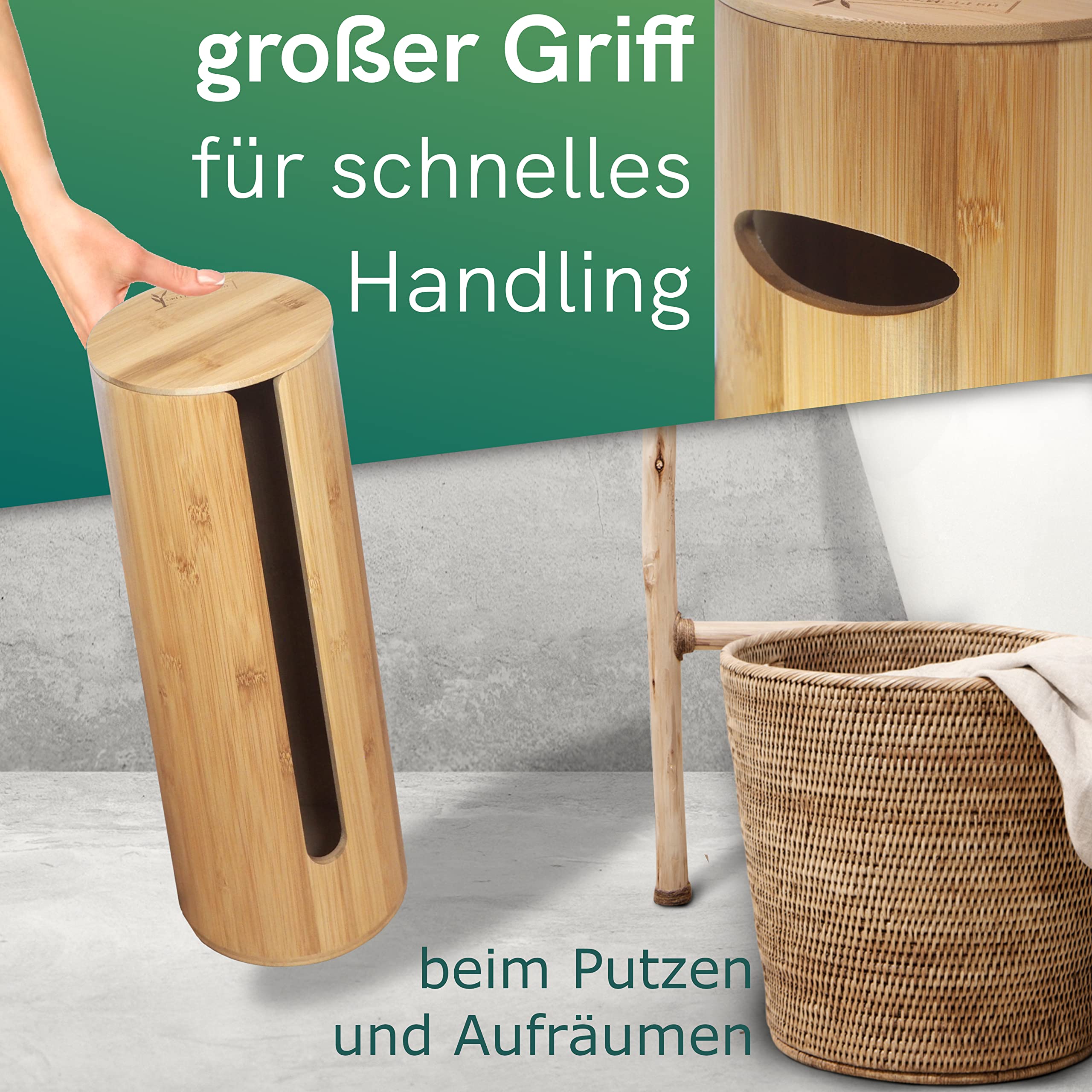 Ersatzrollenhalter Bambus rund 4 Rollen Toilettenpapierhalter WC-Rollenaufbewahrung Holz Klopapierhalter Toilettenpapierständer Toilettenpapier Aufbewahrung Toilettenpapiermagazin stehend rund