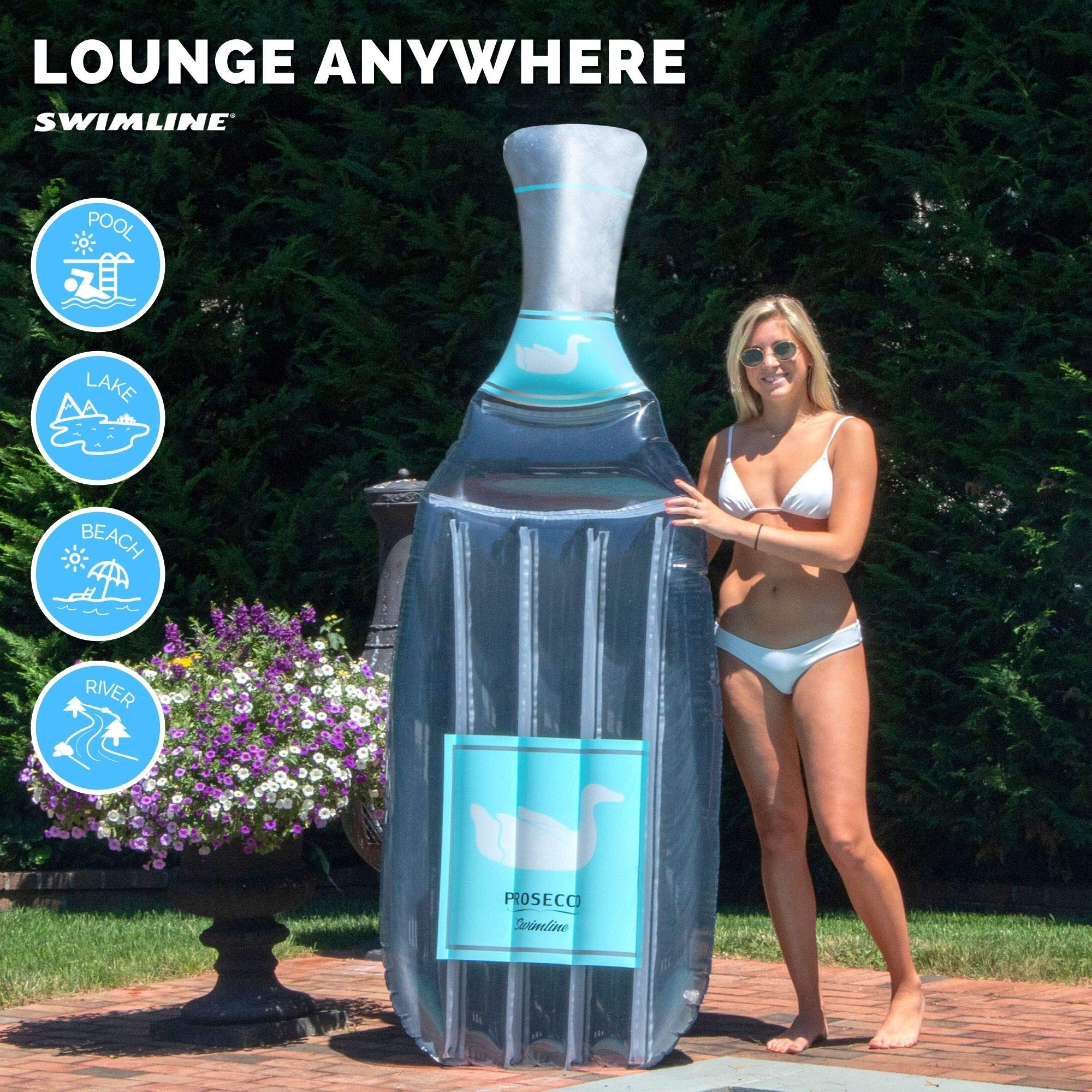 Swimline The Prosecco Float Inflatable Pool Raft, Blue, 86"/32"/9"