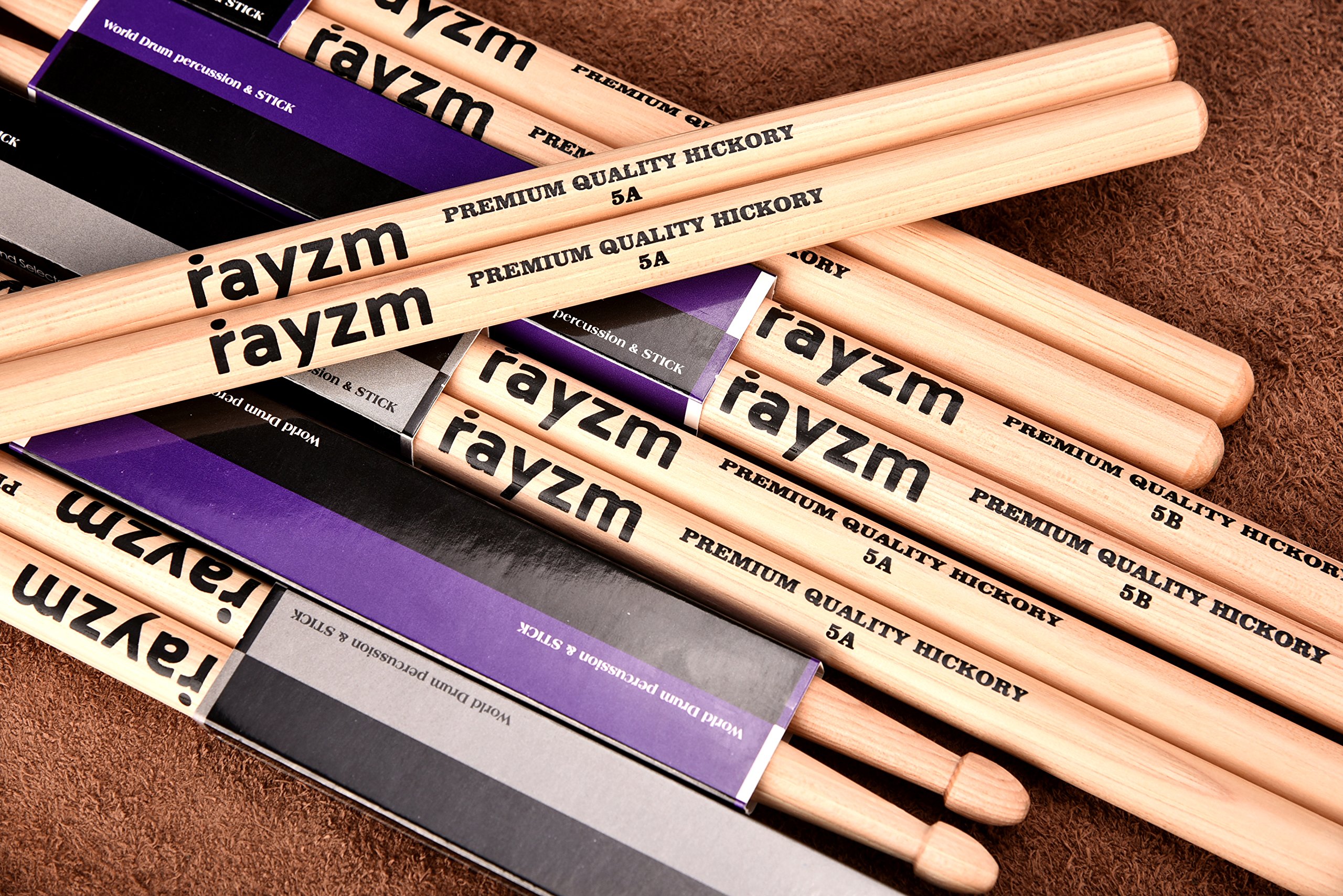 Rayzm Bacchette per Batteria 5A, Bacchette per Batteria/Percussioni in Robusto Noce Americano, Punte in Legno （2 Coppie）