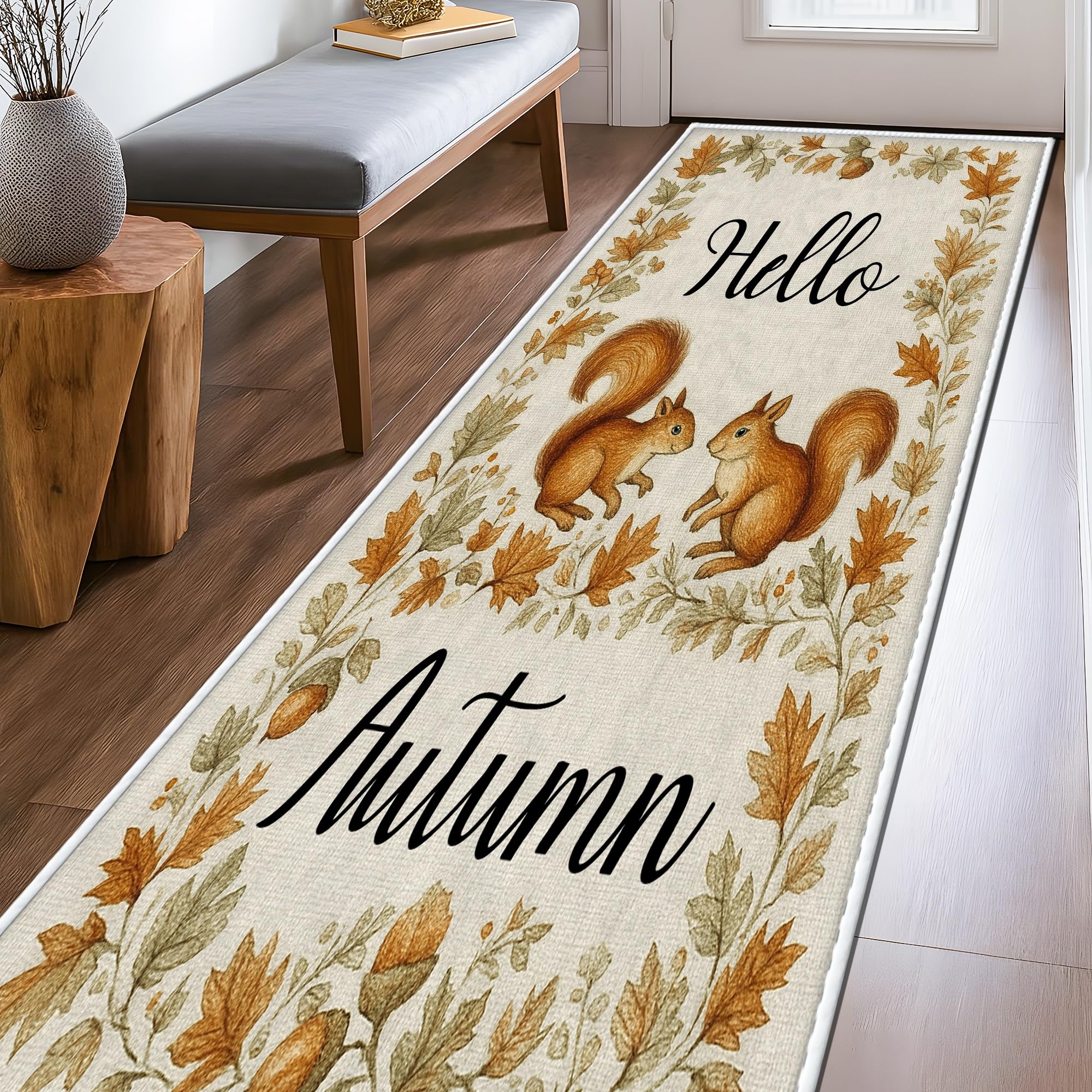 Tapis de couloir motif écureuils marron rustique tapis poils courts durable
