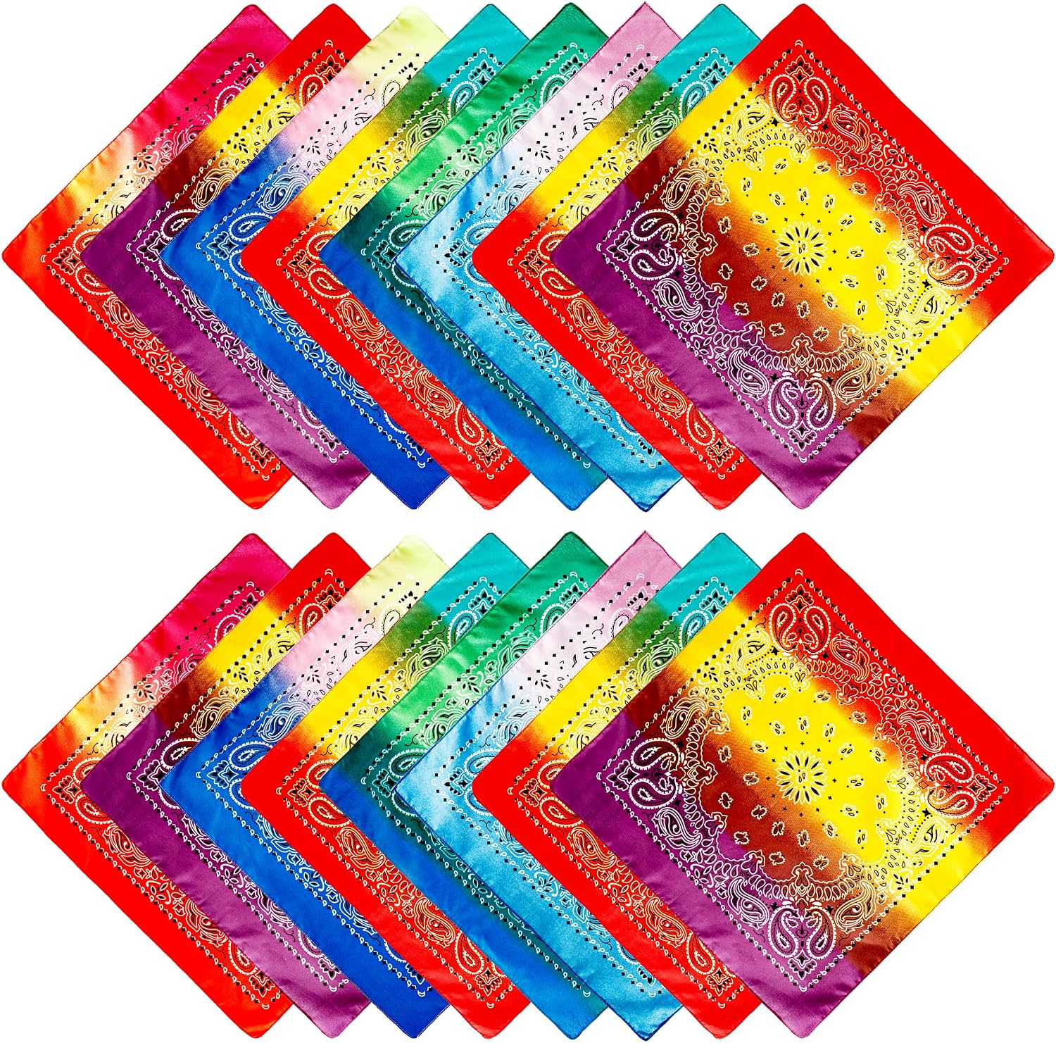 16 Pack Paisley Bandanas Tie Dye Cowboy Polyester Hair Head Bandana Novelty Headband Handkerchief for Women Men, 8 Colors