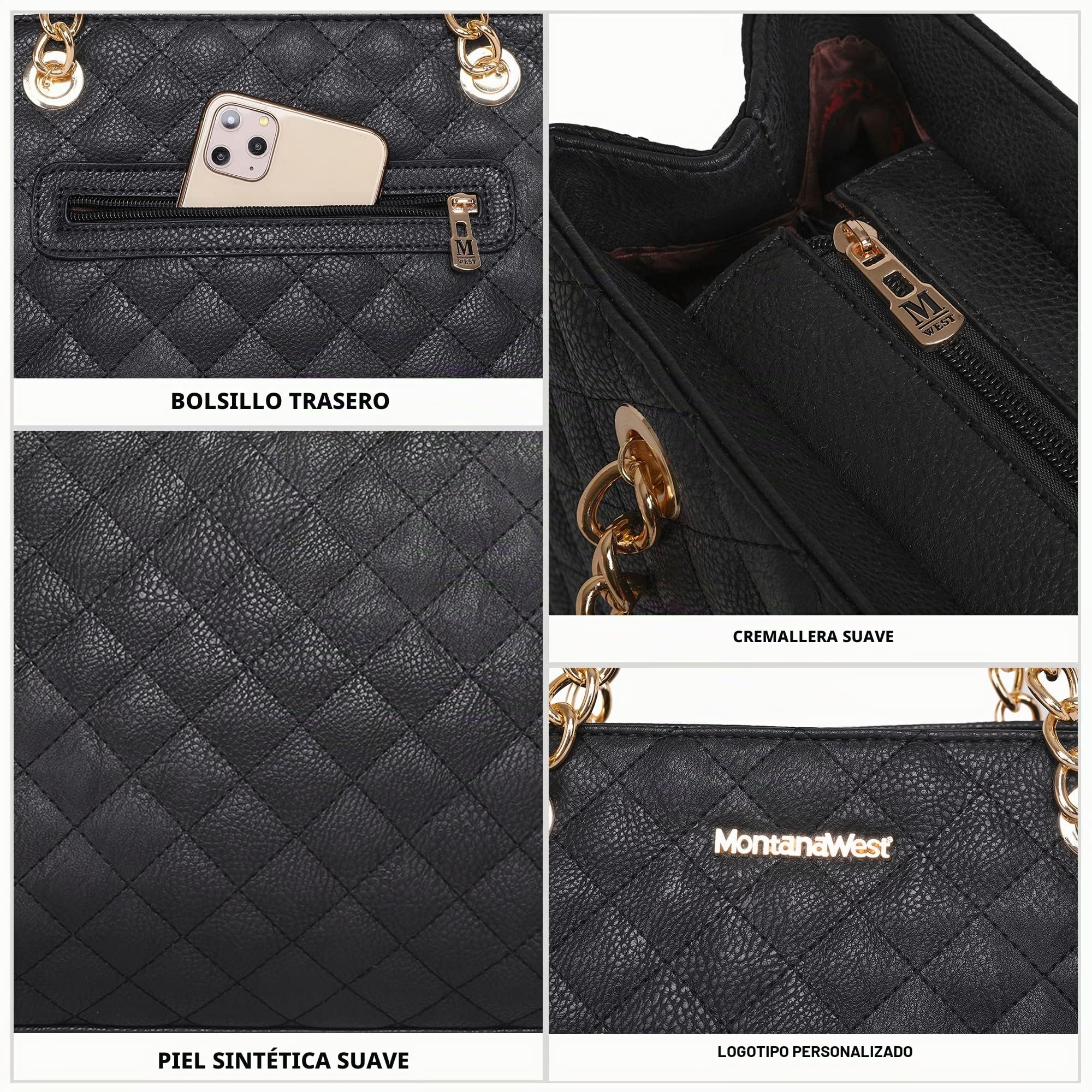 Montana West - Bolso estilo tote mediano para mujer, acolchado, con cadena, bolso de hombro