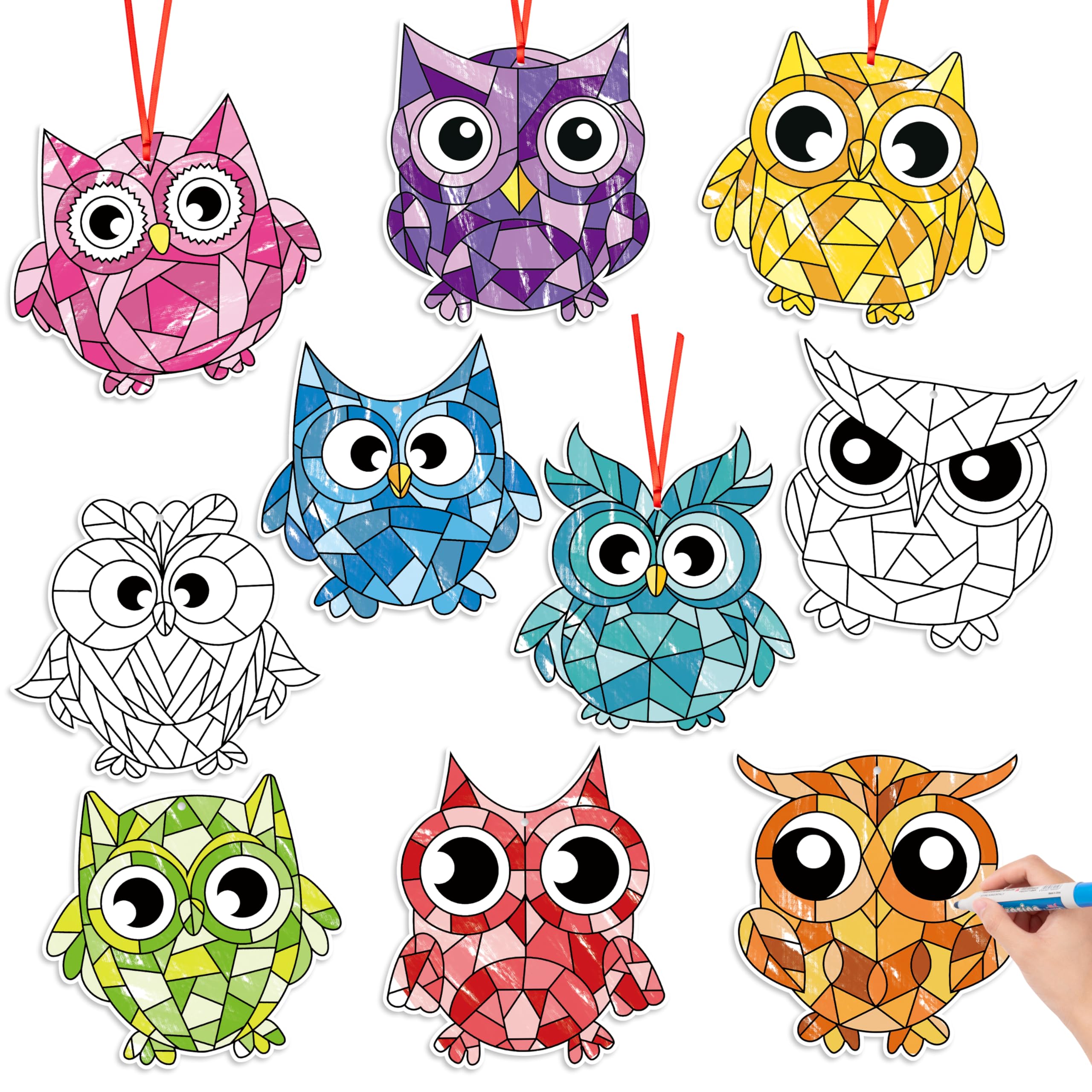 BeYumi Coloring Owl Craft Kit - 83Pcs Back to School Color Your Own Owl Kit for Kids First Day of School Gift DIY Coloring Geometric Animals Card Ornament Classroom Party Activity Decor Art Project