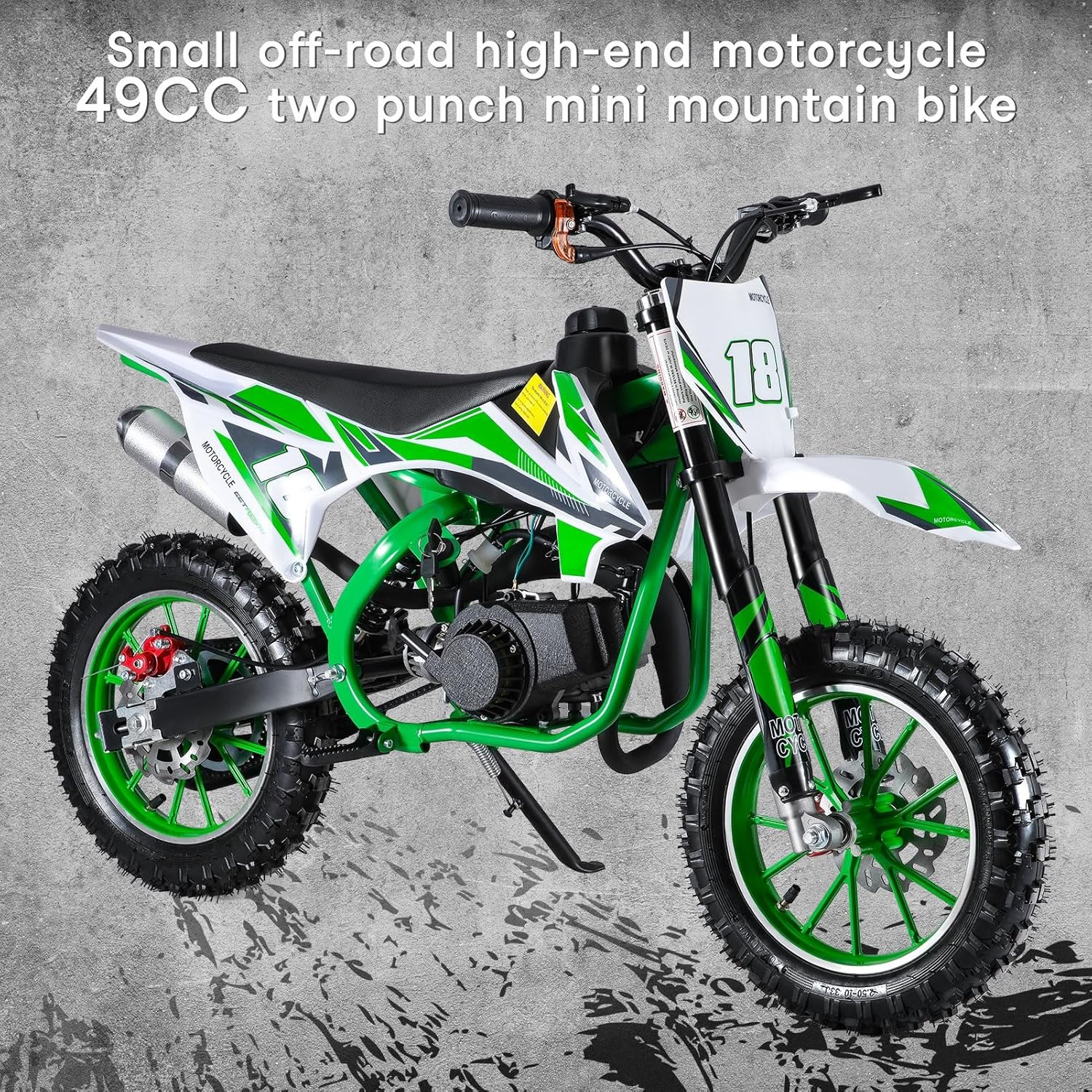 HEVIRGO Dirt Bike for Kids & Adults 50CC 2-Stroke Kids Dirt Bike Mini Bike Gas Powered Off Road Trail Bike with Front Rear Disc Brakes, Racing Max Speed 30KM/H from USA Fast Arrival Green