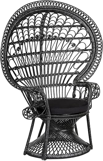 Outdoor/Indoor Pfauensessel aus Rattan schwarz mit Sitzkissen Boho Emmanuelle