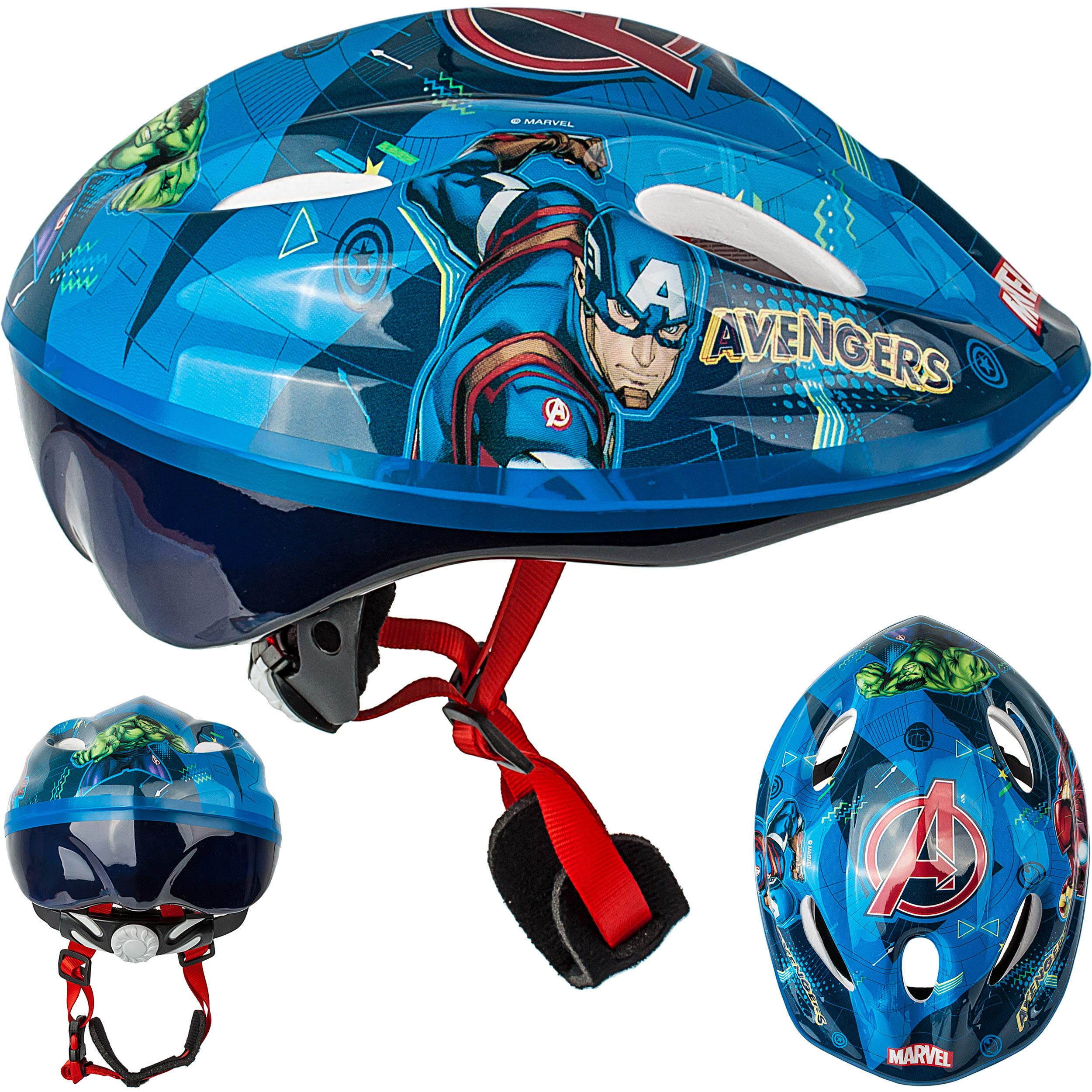 STAMP Jungen Fahrradhelm – Avengers Design, Blau, Größe S (52–56 Cm), Verstellbar Mit Drehrad, Für Rad, Skateboard & Inliner