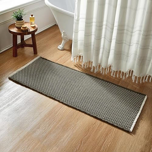 Miniatura 22 de Alfombras de Baño Blancas, Súper Absorbentes Antideslizantes Alfombra de Baño Waffle de Secado Rápido Alfombras de Baño Lavables Boho Estilo Granja,