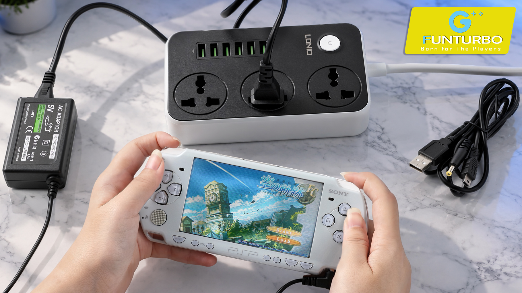 Image of Funturbo PSP Charger, PSP Portable Charger Set for PlayStation Portable PSP 3000 2000 1000 AC Adapter and Mini USB Cable Charger Cord