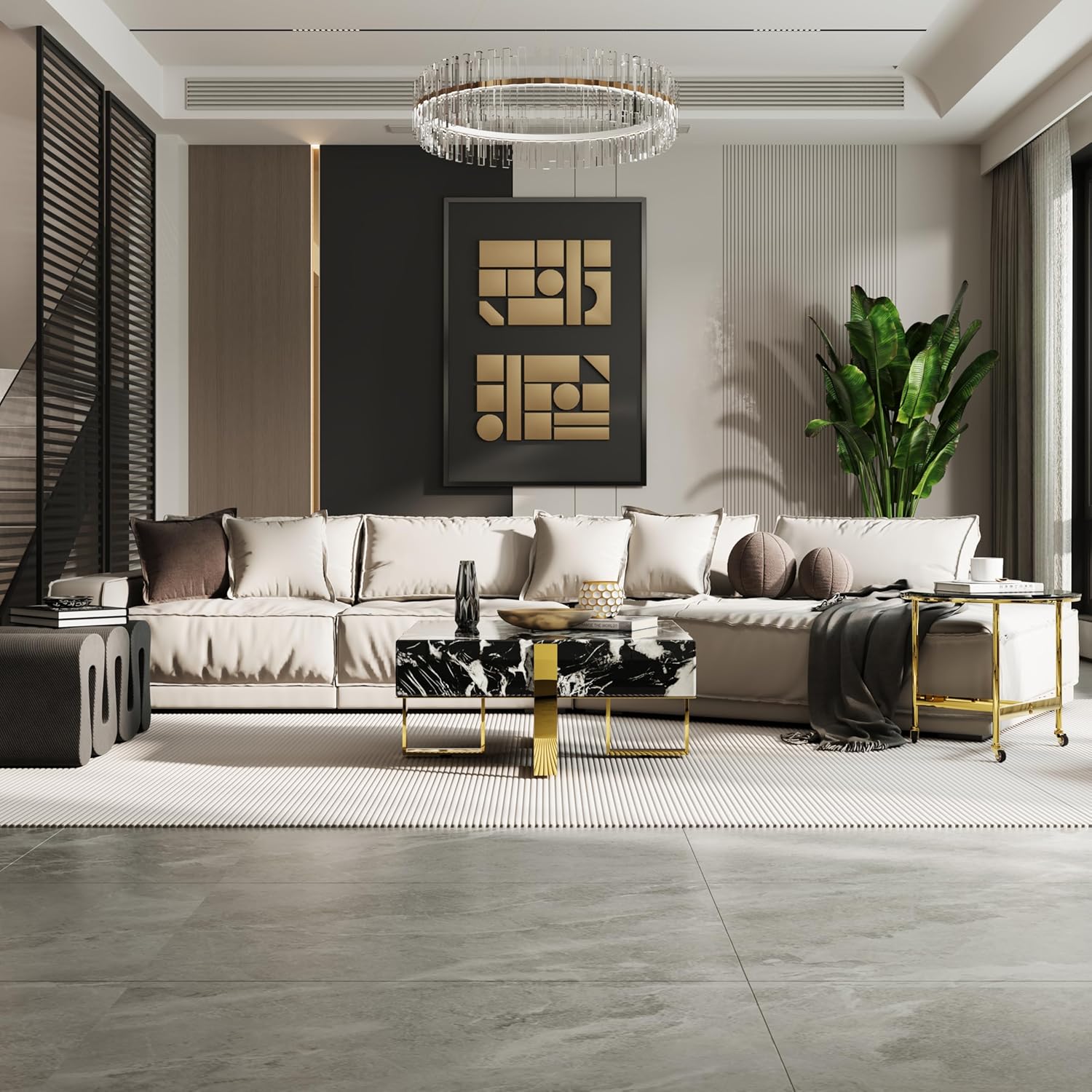 BQueen Modern Luxury Square Black Coffee Table with Polished Gold Stainless Steel Base, 31.5” Small Faux Marble Center Table for Living Room, Apartment, Home Office