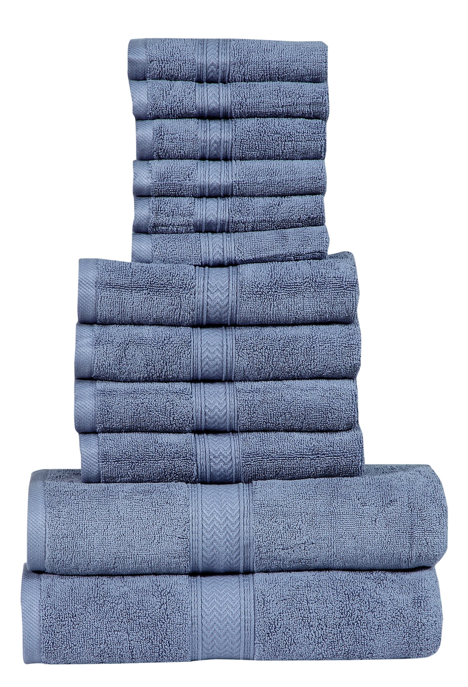 HILLFAIR 12 szt., bawełna 600 g/m², hotelowy zestaw ręczników spa, 2 ręczniki kąpielowe, 4 ręczniki do rąk, 6 ściereczek, chłonne, super miękkie ręczniki bawełniane, niebieskie, 100% bawełna