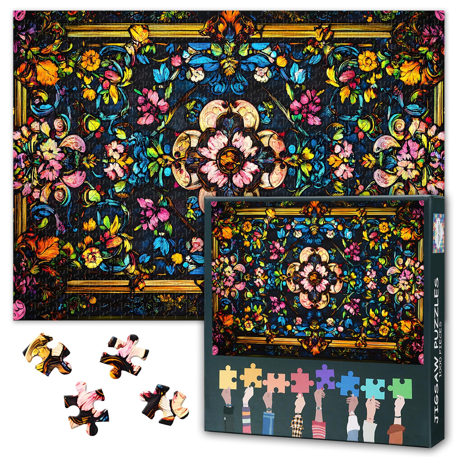 Jigsaw Puzzle 1000 Pieces for Adults Stained Glass Pattern 1000 Piece Jigsaw Puzzles, Brilliant Colors Adult Puzzles