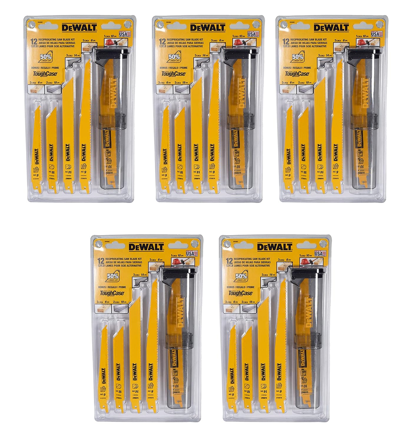 Dewalt DW4892 12 Pc. BiMetal Reciprocating Saw Blade Set with Telescoping Case (5 Pack