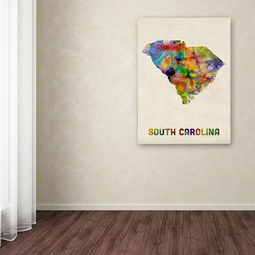Miniatura 3 de Trademark Fine Art Mapa de Carolina del Sur enmarcada enmarcada por Michael Tompsett en marco de madera, 11 x 14 pulgadas