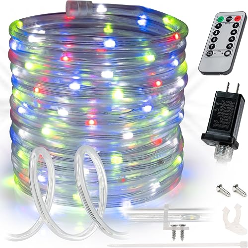 West Ivory Cuerda de luz LED de 8 modos de 20 pies, iluminación de acento impermeable para exteriores, control remoto incluido, certificado ETL con