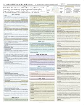 Pop Chart | Constitution of the United States Charted | 16" x 20" Art Poster | Readable Infographic Includes Bill of Rights | Constitution Wall Art for Home or Classroom | 100% Made in USA