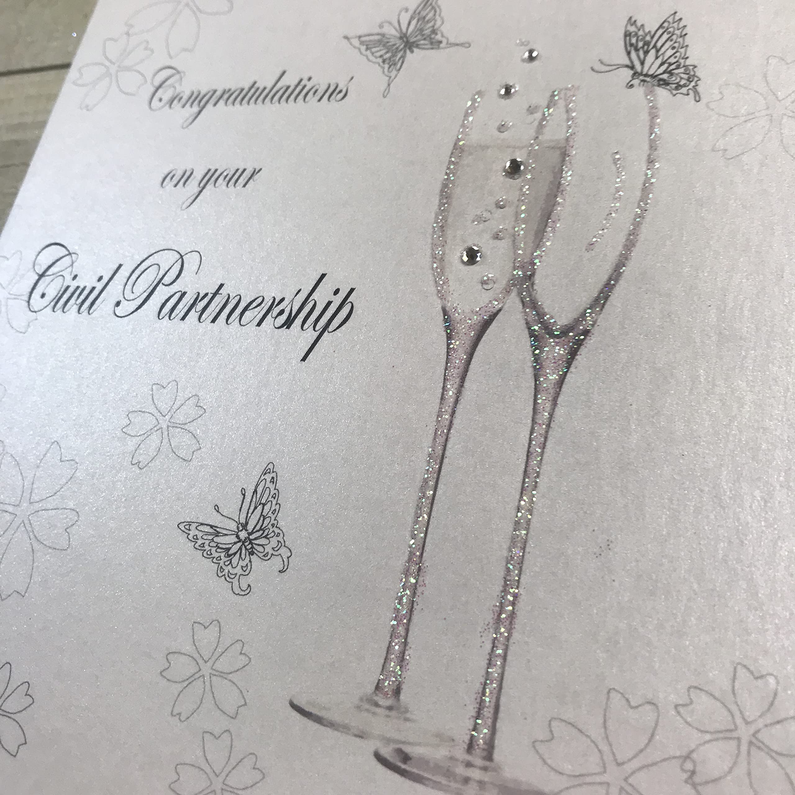 White Cotton Cards Wedding Card, Civil Partnership, Champagne Flutes Handmade PD198,16cm x 16cm, 16 cm x 16 cm x 0.05 cm - Image 2