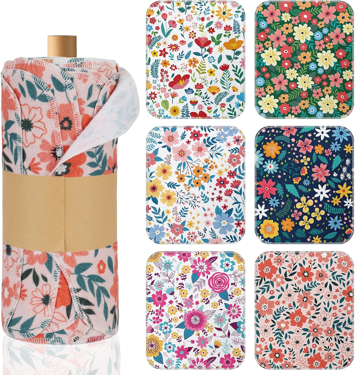 IANFEPH 36 Pack Reusable Paper Towels Roll, Washable Paperless Cotton Cloth Kitchen Towel 9.8" x 11" Absorbent Flannel Reusable Cleaning Dishcloth for Home Bathroom