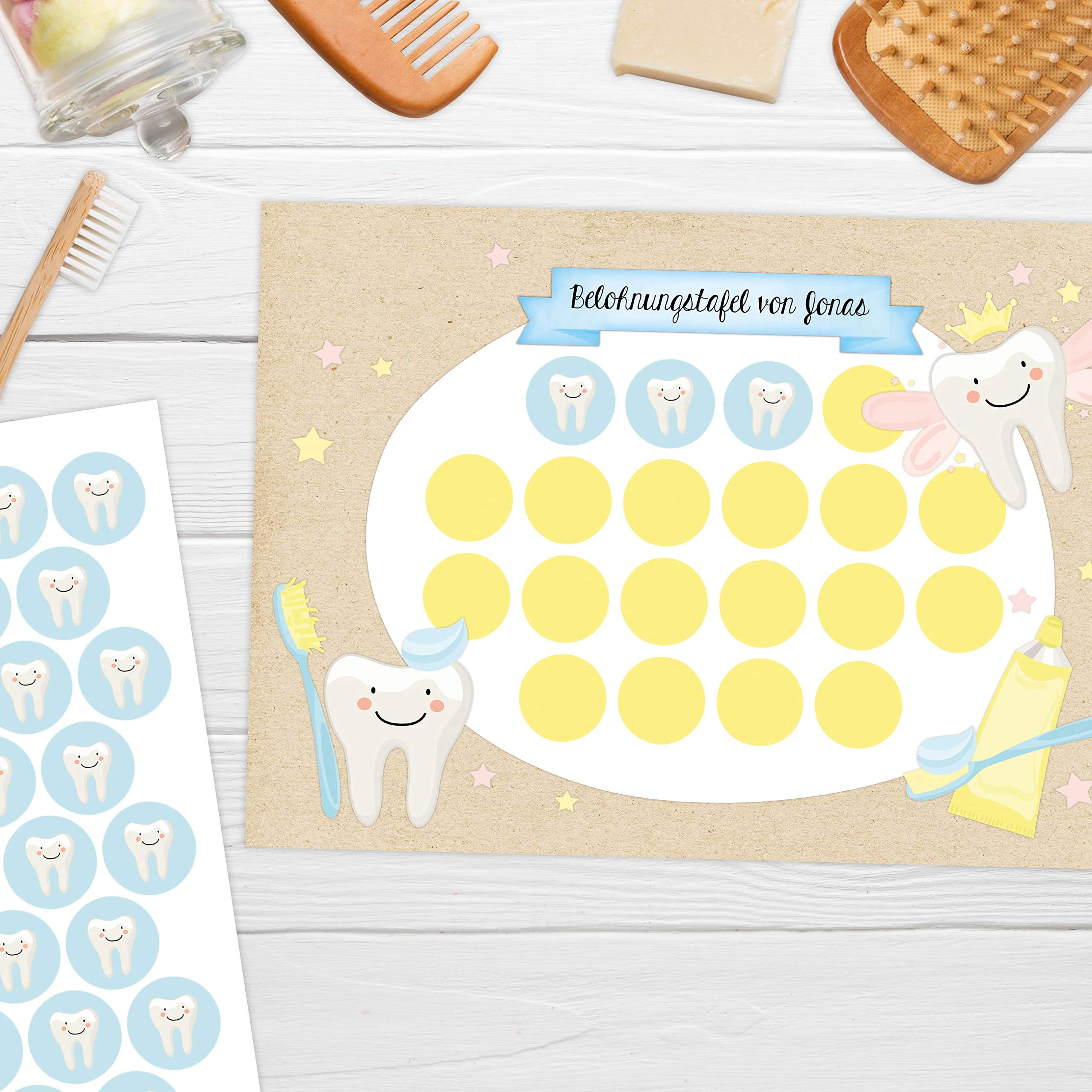 PaPIerDraCHeN Set di grafici delle ricompense per Bambini Come Blocco a Strappo 10 Fogli - Concetto motivante - con Grandi Adesivi per Bambini e Bambine - Motivo per lavarsi i Denti 1 Set 10