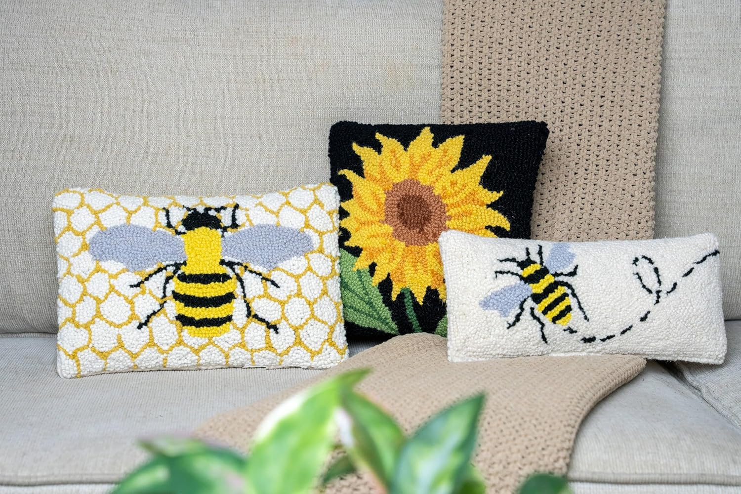 Bee Needle Point Pillow 12 x 5 inches Hook Throw Pillow for Couch or Dorm
