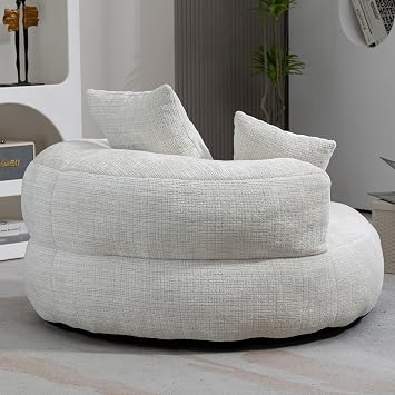 Bean Bag Chairs, Giant Memory Foam Bean Bag Chairs for Adults, Chenille Bean Bag Sofa with Three Pillows, Lazy Beanbag Lounger for Home, Living Room, Bedroom, Cinema, Office (Beige)