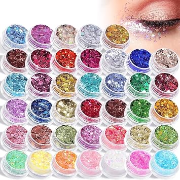 AROIC 40 Colors Body Glitter, 4th of July Accessories Hair Glitter for Kid Women, Eyeshadow Face Sparkles Glow in The Dark, Makeup Festivals, Raves, Cosplay, Concerts Face Paint America Flag Day Gifts