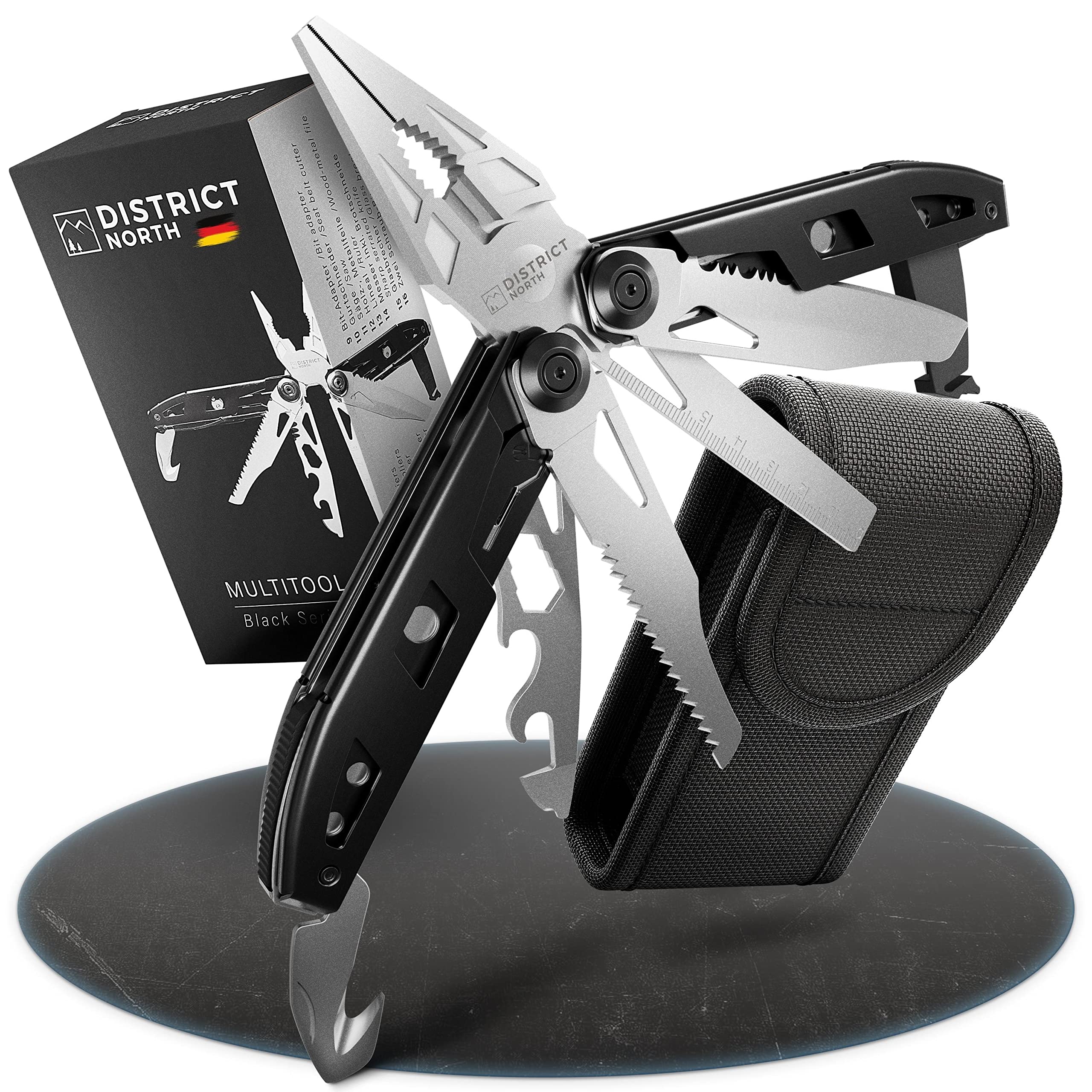 Multitool Black Series faltbares Multifunktionstool vollgepackt mit 16 Tools | Allround Multitool mit Klappmesser Outdoor Multifunktionswerkzeug Camping Survival