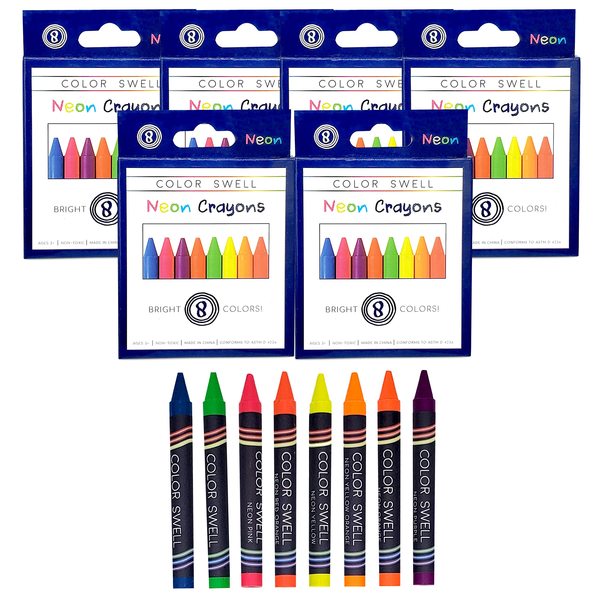 Color Swell Neon Crayons Bulk Packs - 6 Boxes of Fun Neon Crayons of Large Crayon Teacher Quality Durable Classroom Packs for Kids Students Party