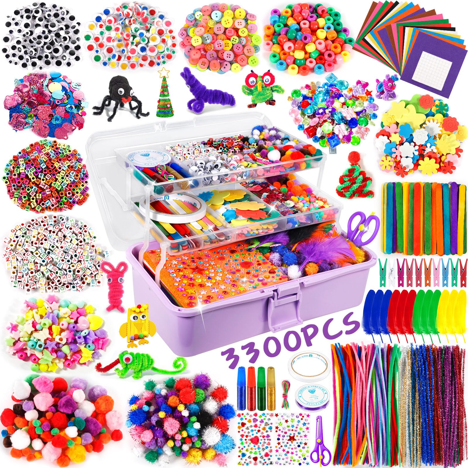 Purpledi 3300+ Pièces Kit Bricolage Enfants, DIY Activité Manuelle Enfant Feutrine Loisir Creatif, DIY Activité Manuelle Loisir Creatif, Artistiques Cadeau Garçon et Fille ge 3 4 5 6 7 Ans