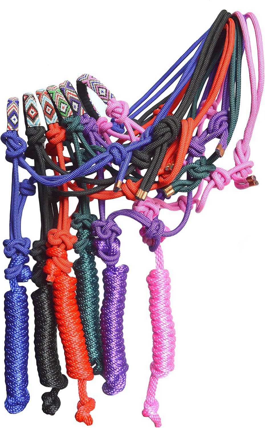 Nylon Horse Braided Rope Halter Beaded Noseband Lead Rope (H. Green A)