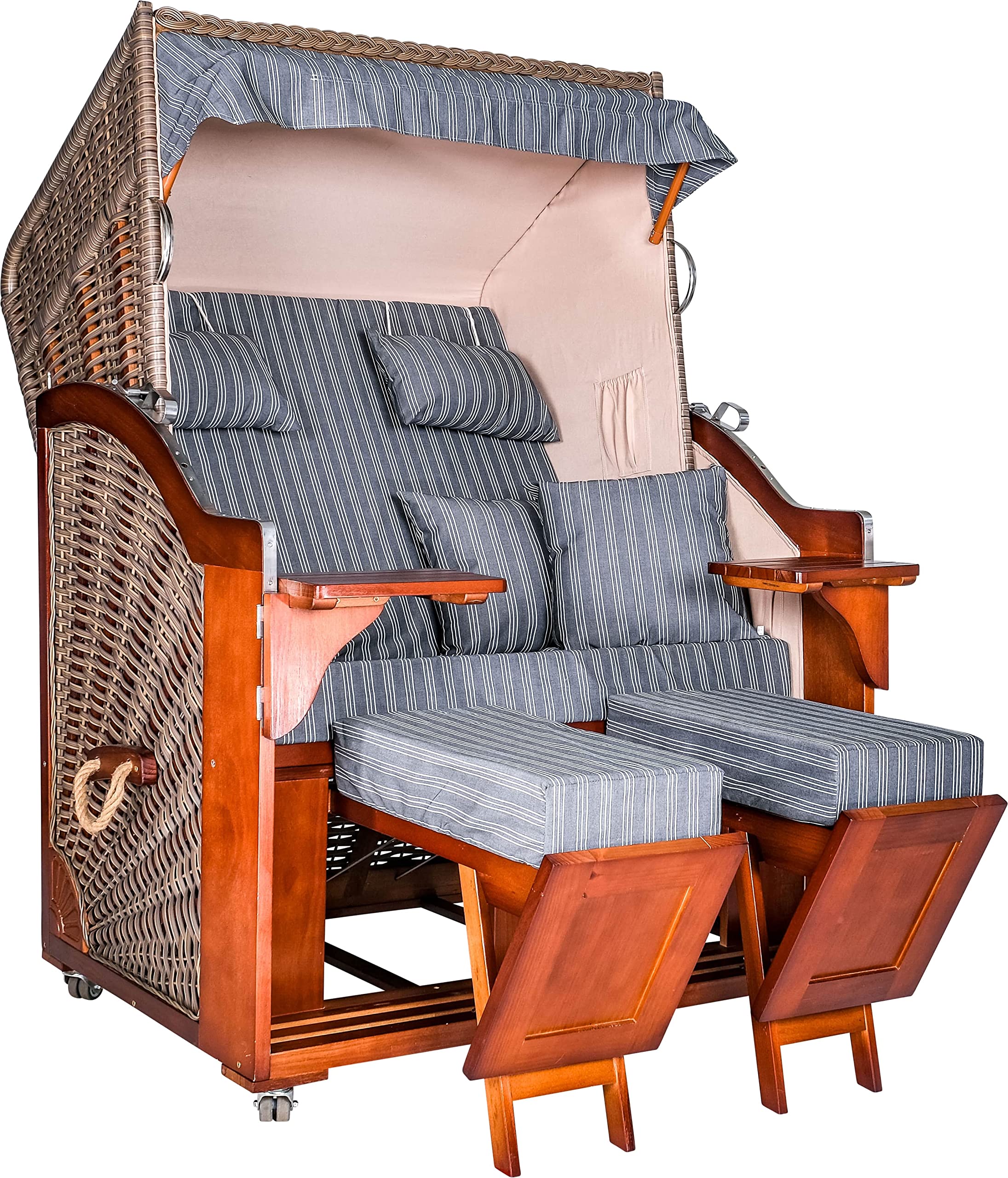 Strandkorb Ahlbeck Premium AOC | Pinie in Grau | Royal Anthrazit | Inkl. Rollen und Abdeckhaube | Ideal für Garten Terrasse und Balkon