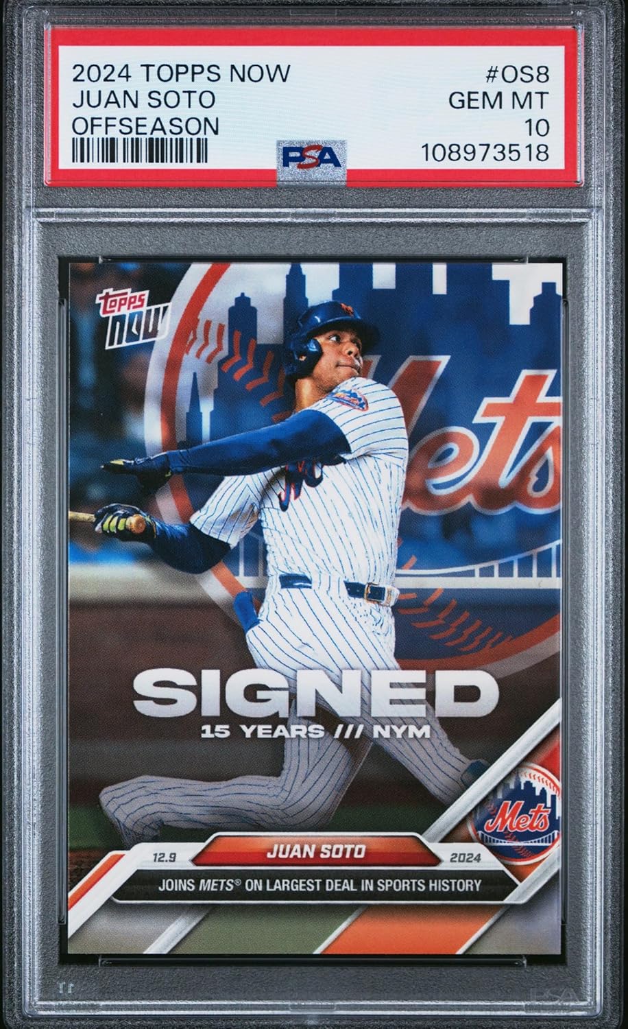 Graded 2024 Topps Now Juan Soto #OS8 Offseason Baseball Card PSA 10 Gem Mint