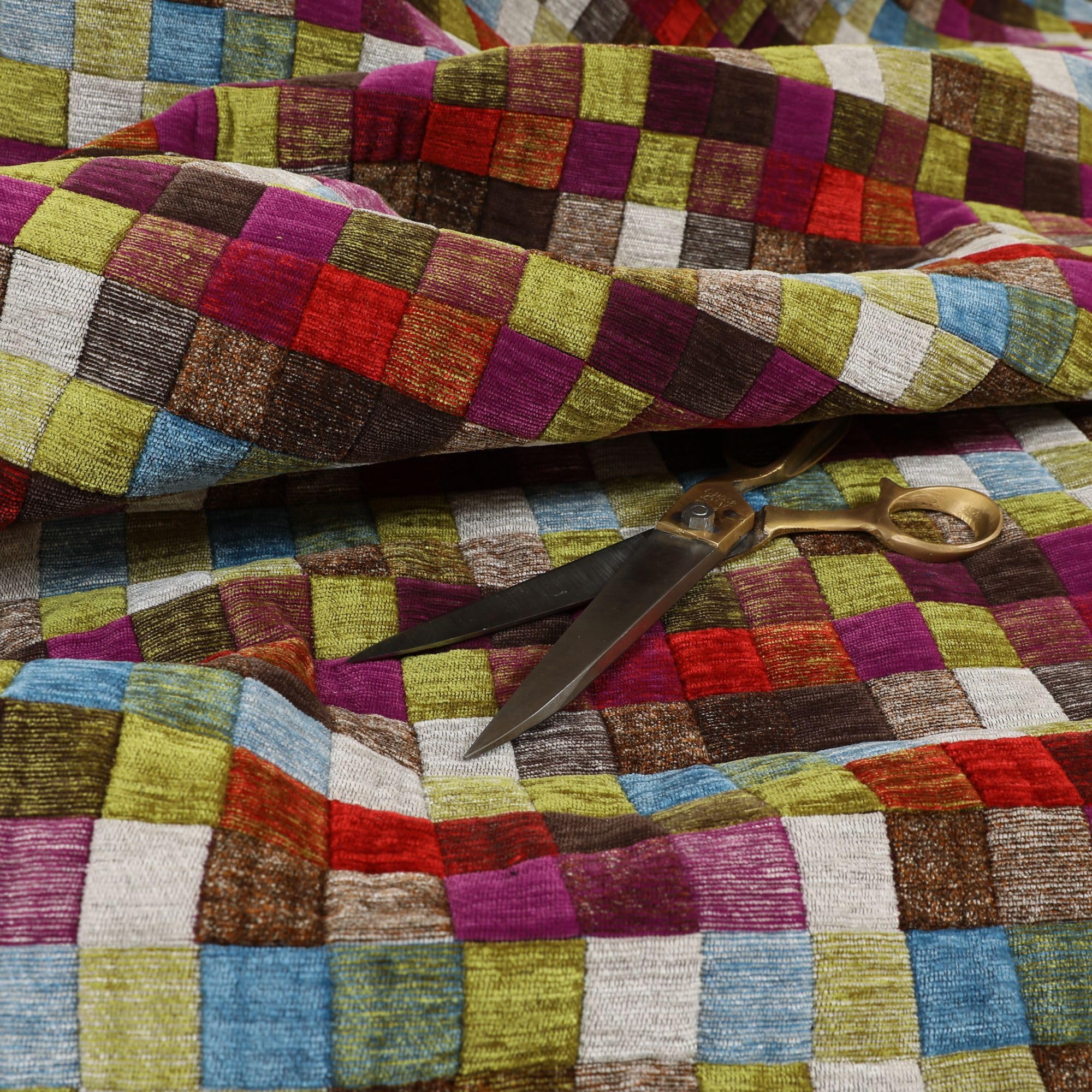 Redbrick Mill Fabrics Multi Heavyweight Coloured Patchwork Pattern Chenille Upholstery Fabric (10Cm X 8Cm Sample)