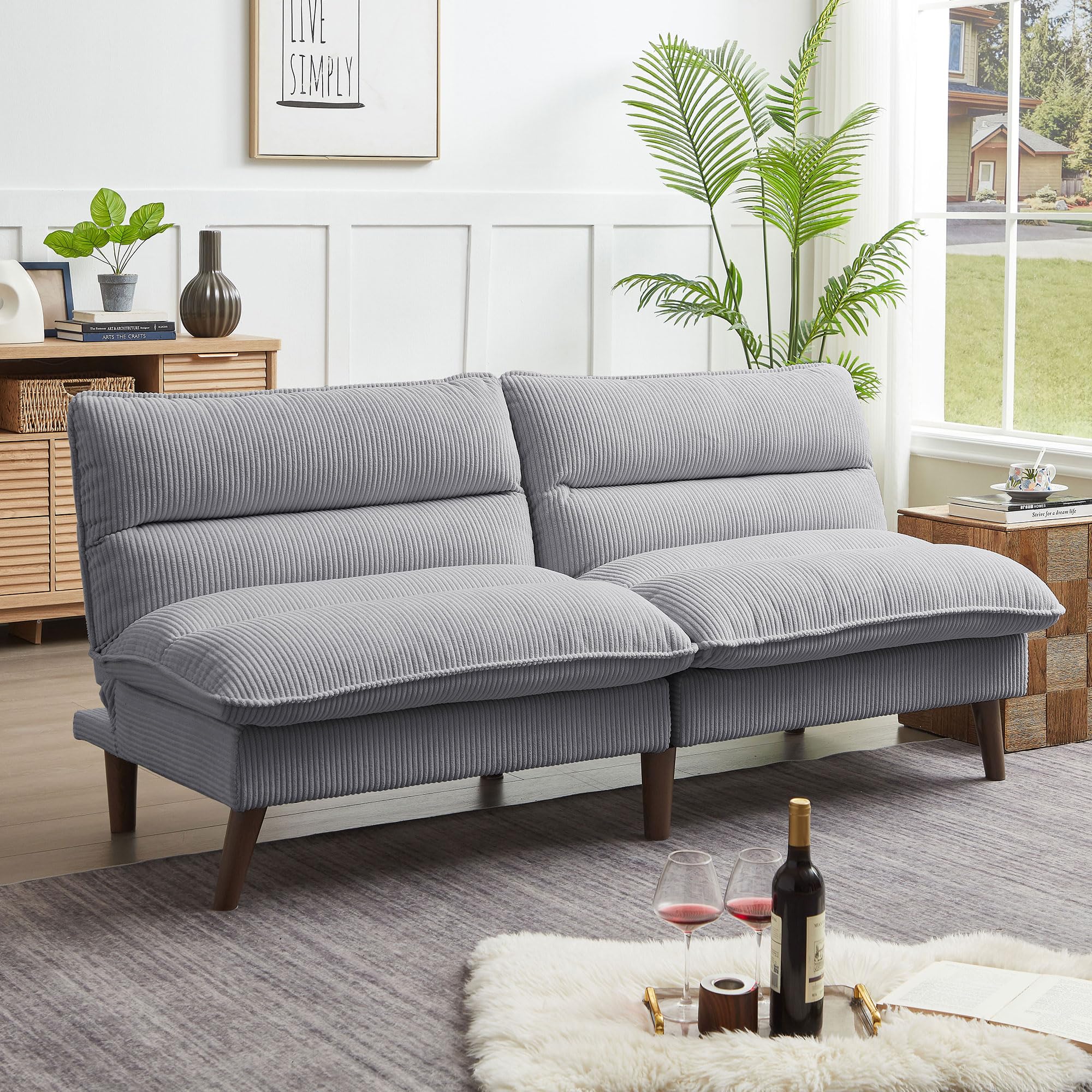 Jarenie Convertible Futon Sofa Bed, 72" Futon Couch with Adjustable Back, Upholstered Sleeper Sofa Bed for Living Room, Apartment, Small Space, Light